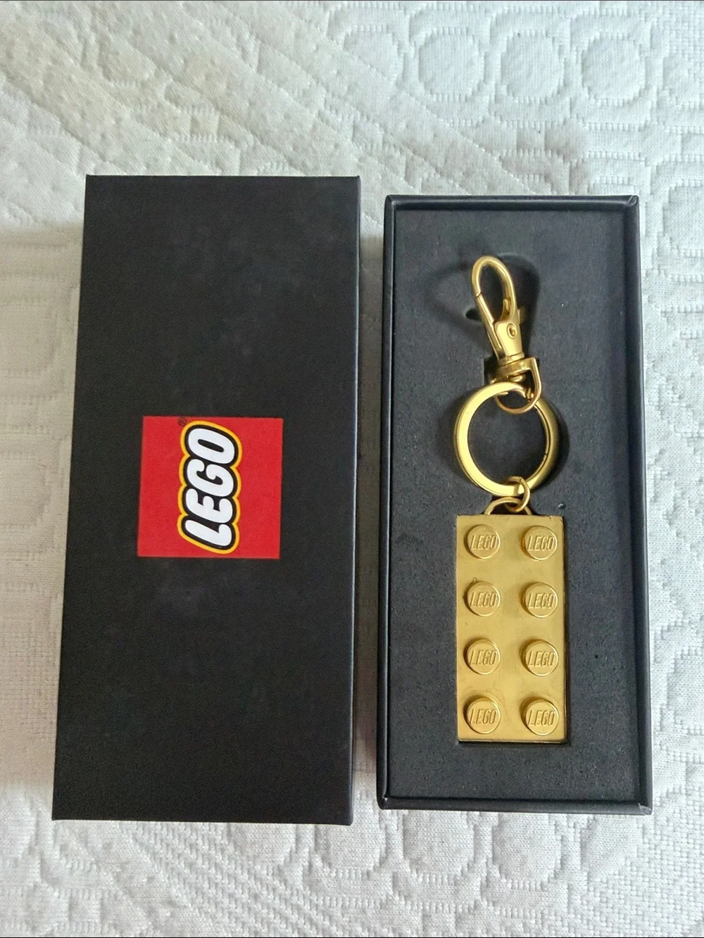 Lego Gold Brick Keychain with Black Display Box